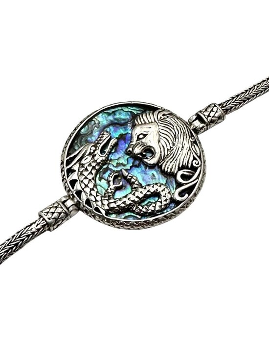 None Jewelry - Sterling Silver Dragon Lion Bracelet Abalone Mother of Pearl 8 Inch